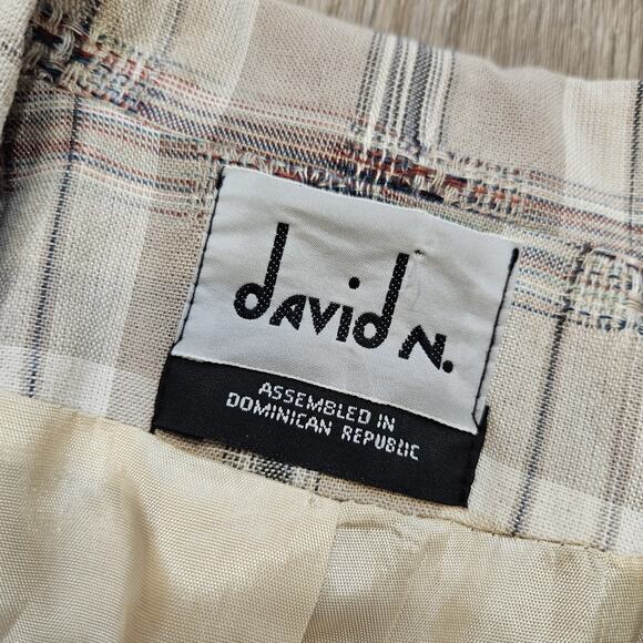 Vtg David N Plaid Blazer Womens 12 Linen Textured Acadamia Workwear Cottage Boho - Picture 6 of 9